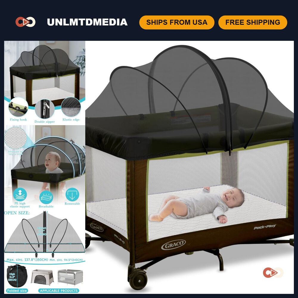 Breathable Mesh Pack and Play Cover with 2-Way Zipper - Insect & Cat Proof Canop